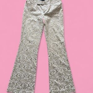Elegant Cream Patterned Women Jeans